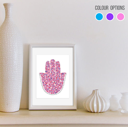 Hamsa Hearts in Pink, Purple or Blue- Blessing for the Home